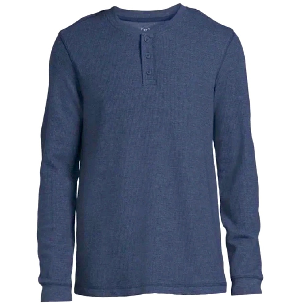GEORGE Thermal Henley Shirt Navy Blue Waffle Knit Casual Long Sleeve Size Large